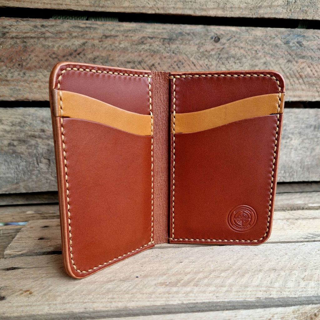 Hand stitched tan brown leather card holder or wallet