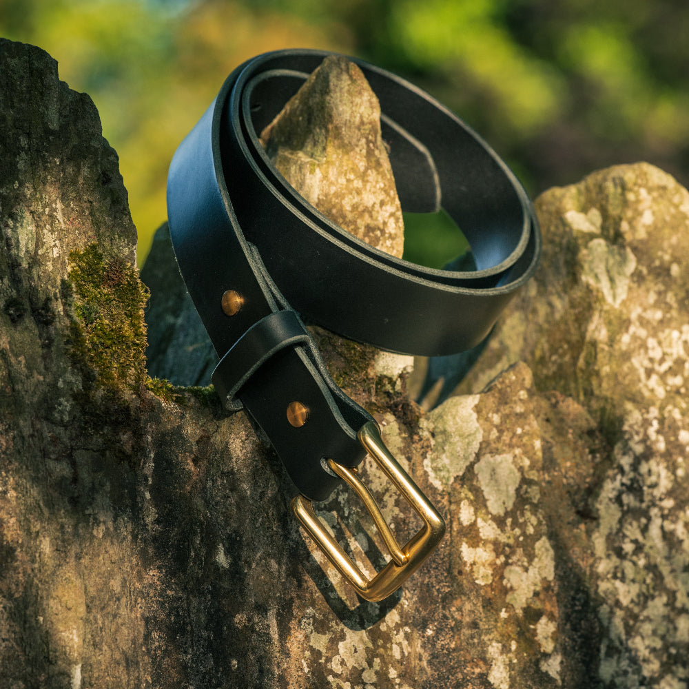 Black Leather Belt | Brass Buckle