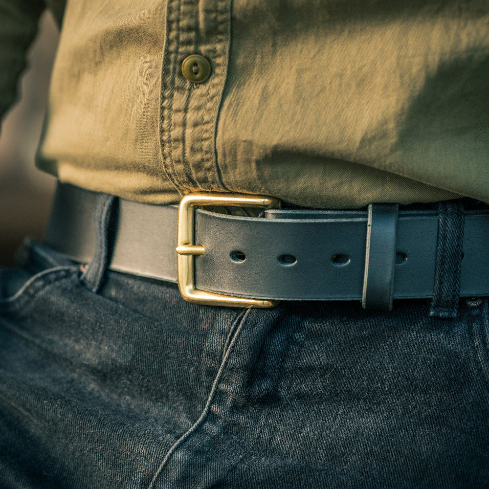 Black Leather Belt | Brass Buckle
