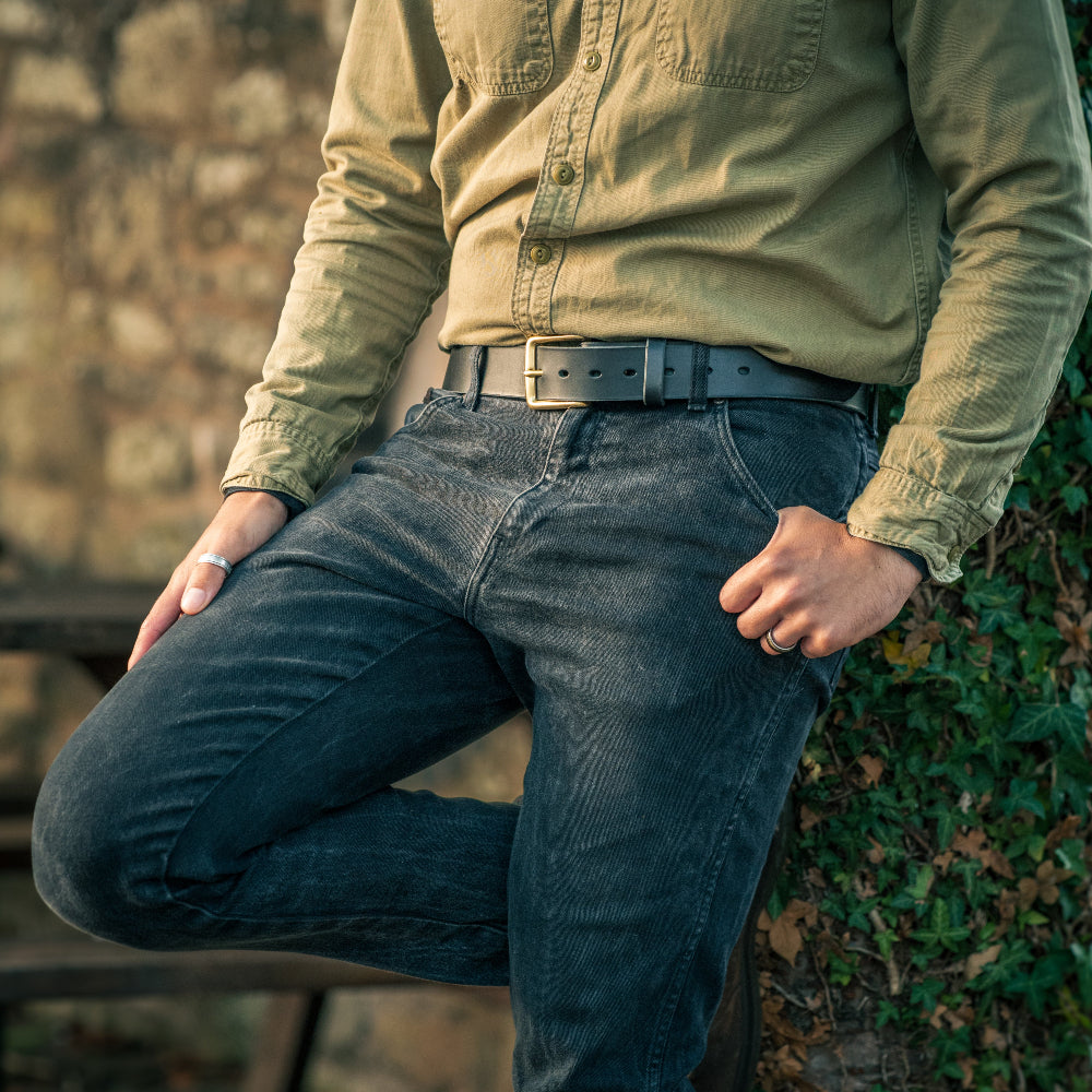 Black Leather Belt | Brass Buckle