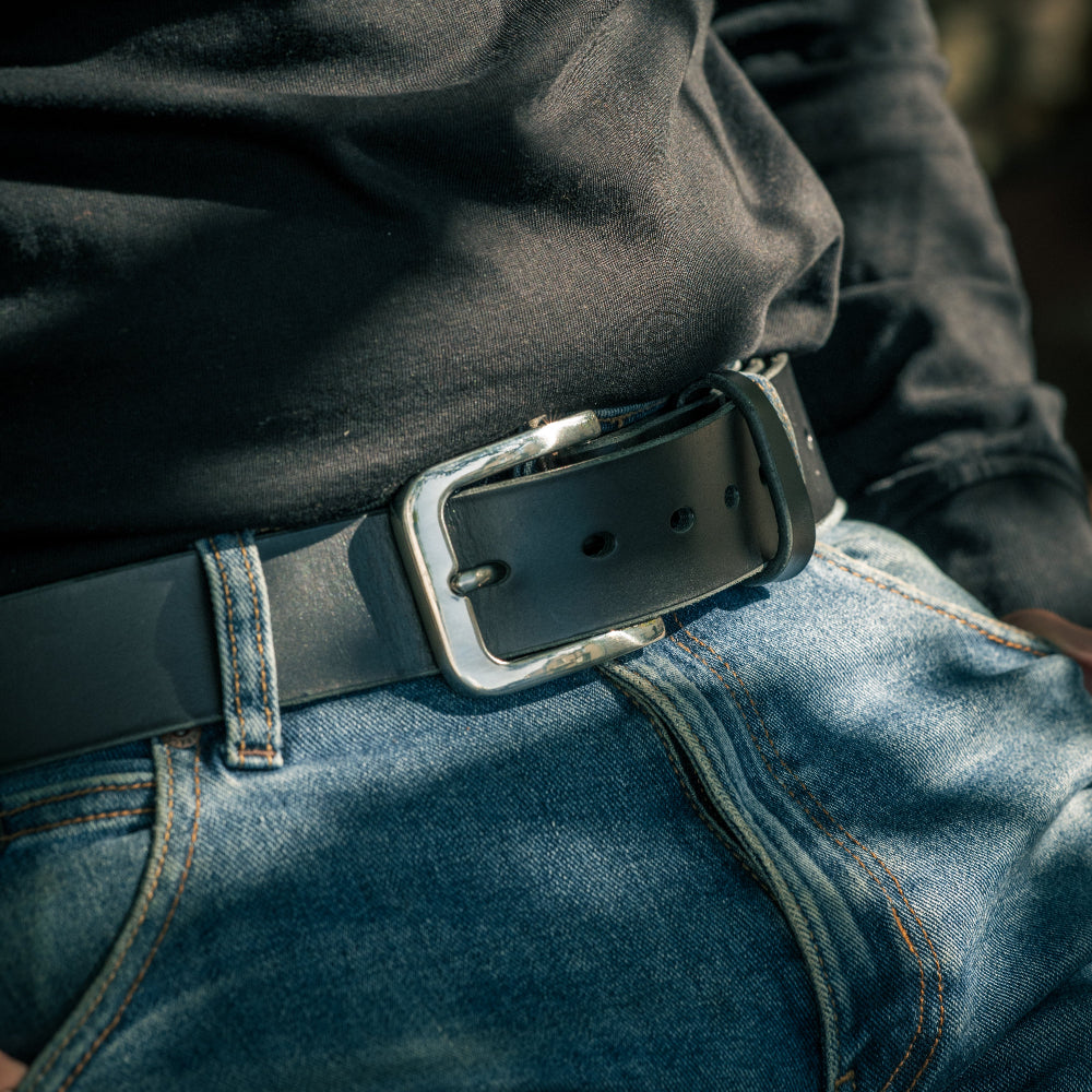 Black Leather Belt | Stainless Buckle