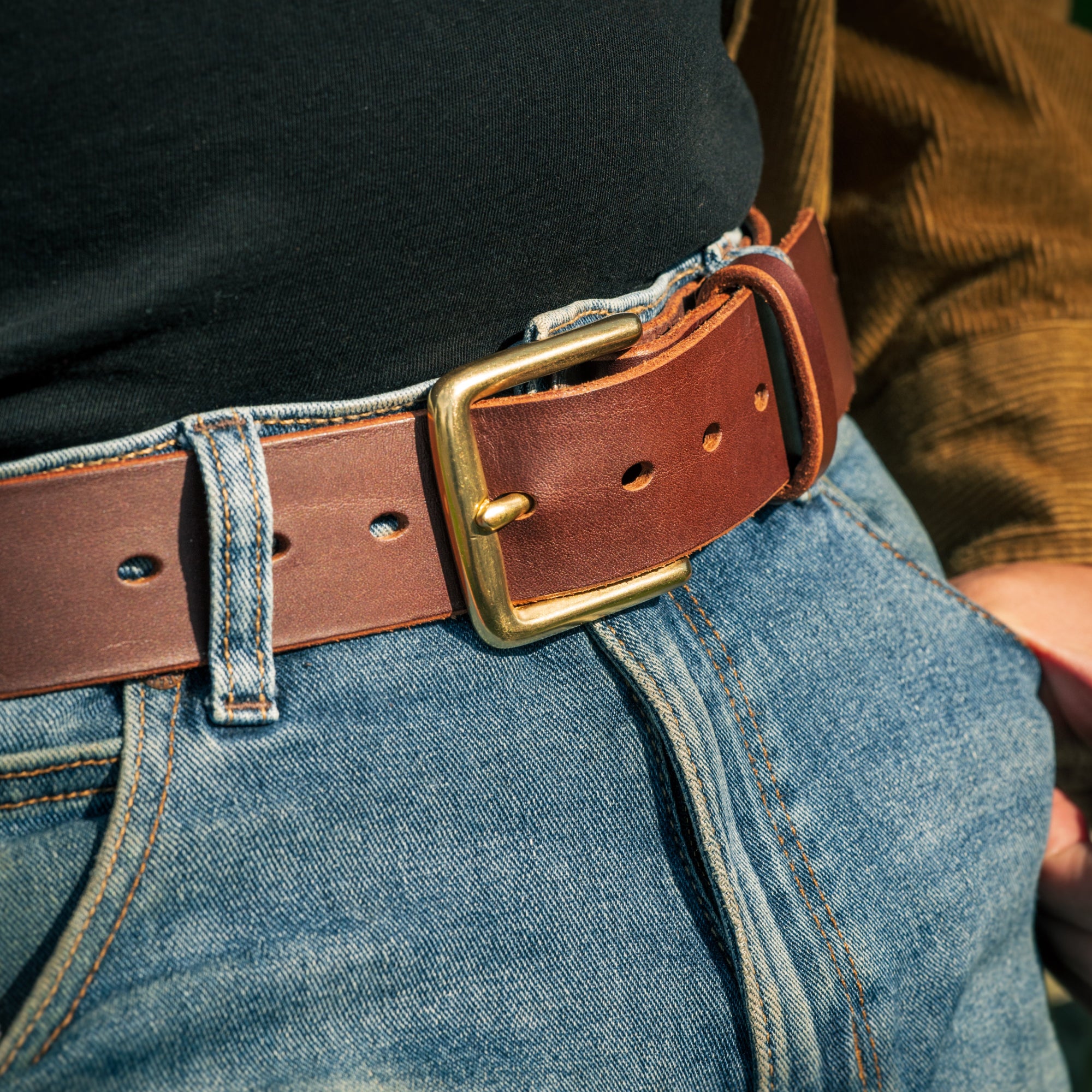 Brown  Leather Belt | Brass Buckle