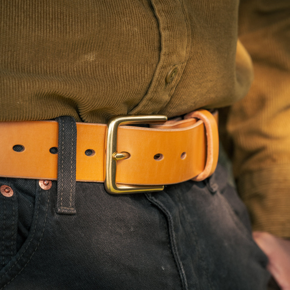 Tan Leather Belt | Brass Buckle