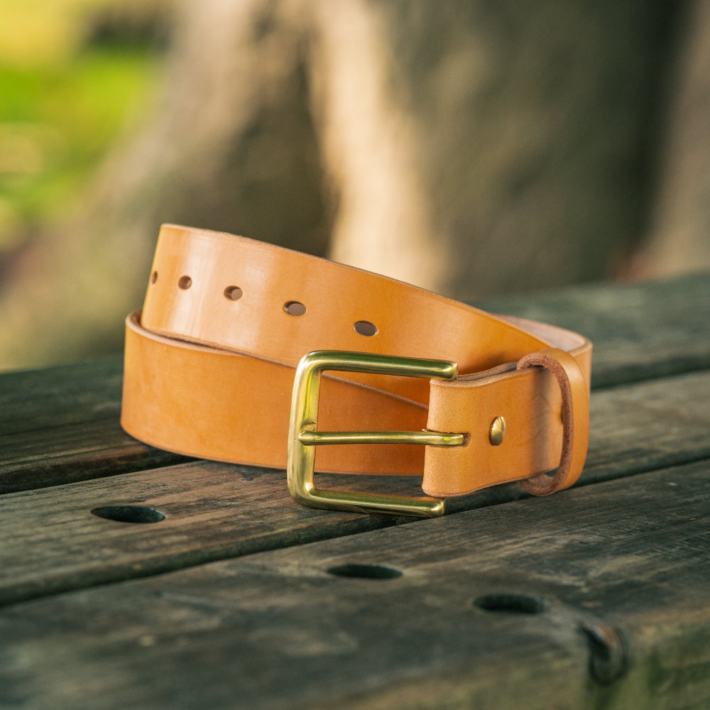 Tan Leather Belt | Brass Buckle