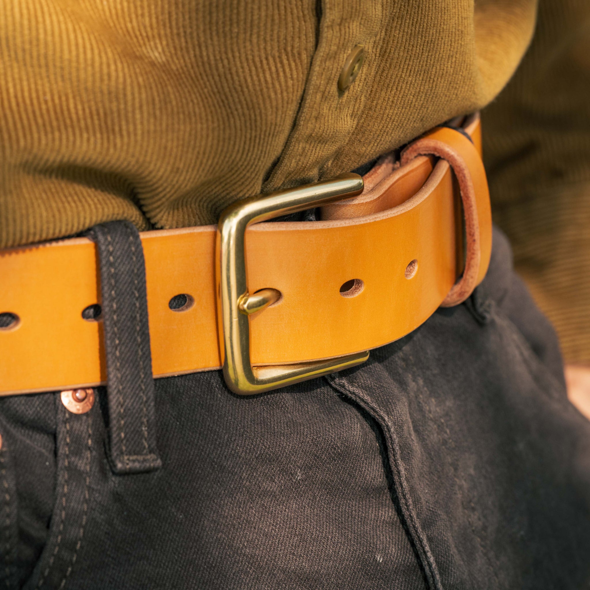 Hand Stitched Leather Belt with Buckle Options