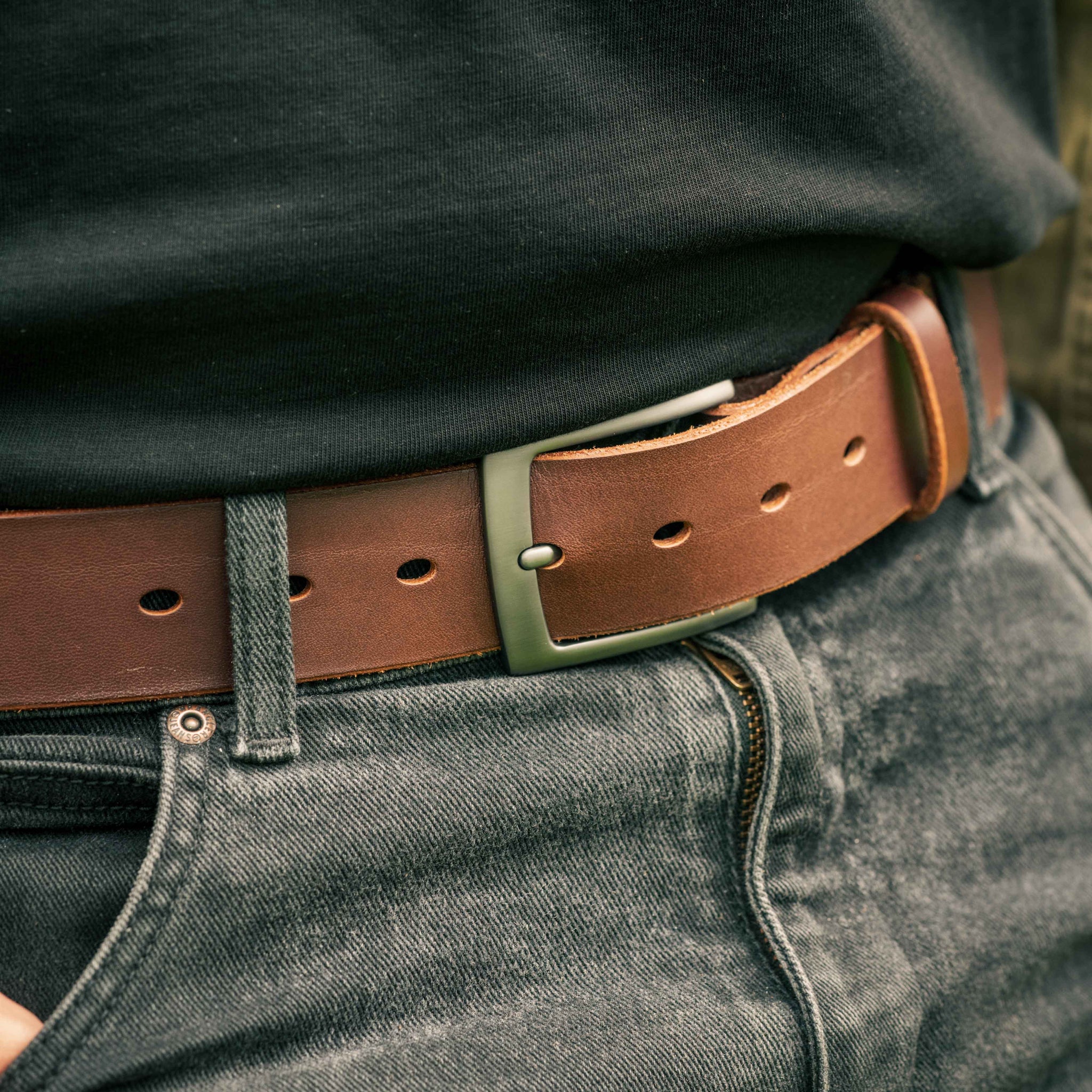 Hand Stitched Leather Belt with Buckle Options