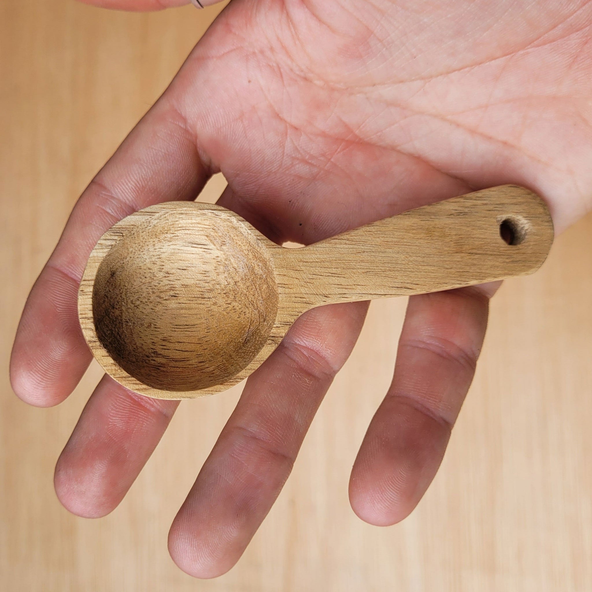 Hand carved wooden coffee scoop