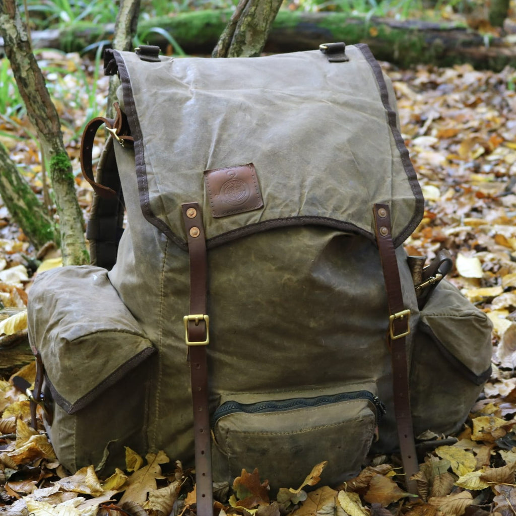 Waxed Canvas Backpack. Travel Bushcraft Backpack With Leather